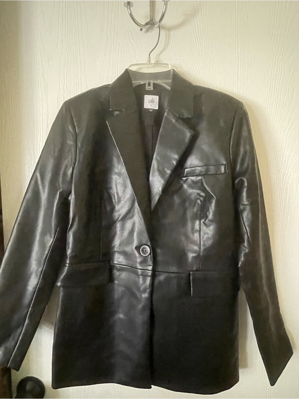 Cabi James Faux Leather Blazer Jacket Black NWOT Size S Small 4495